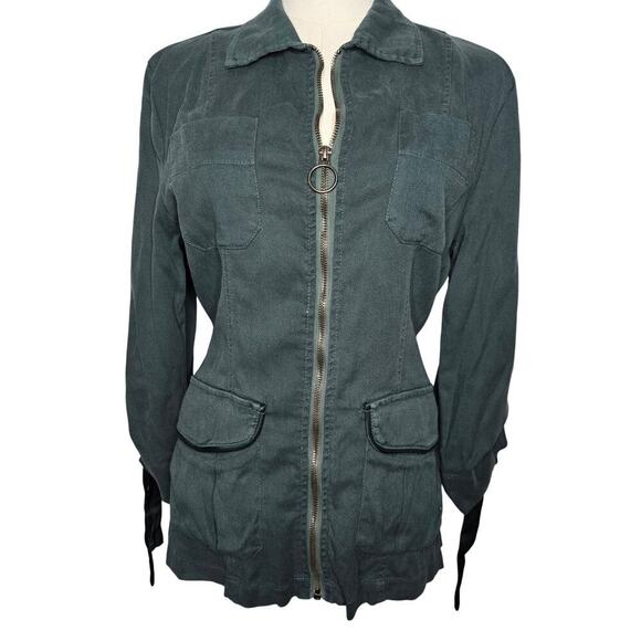 Women's Sleek XCVI Zip-Front Utility Jacket in Teal with Cinched Waist, Size S - Picture 1 of 10